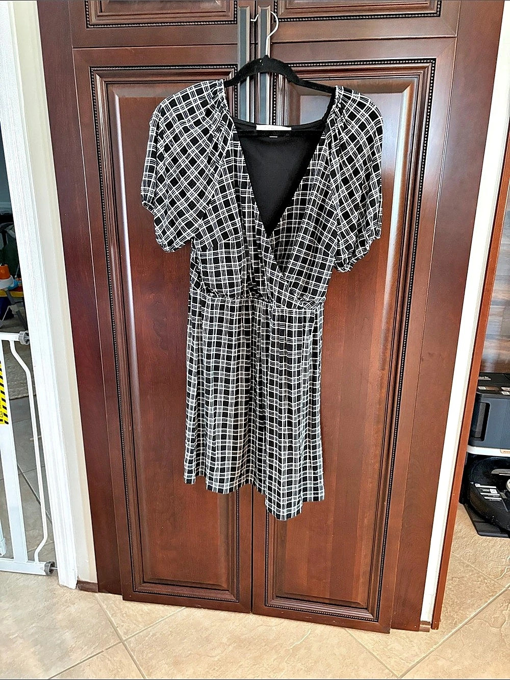 LOFT Black and White Plaid Dress